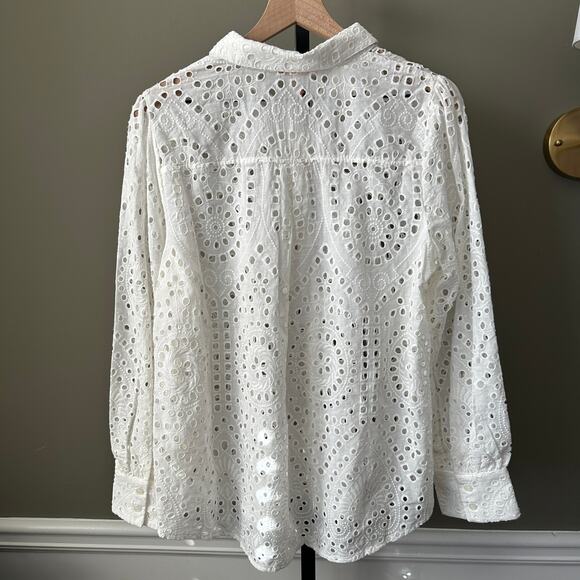 Skies are Blue White Eyelet Long Sleeve Button Down Large NWT Cotton - Picture 3 of 5